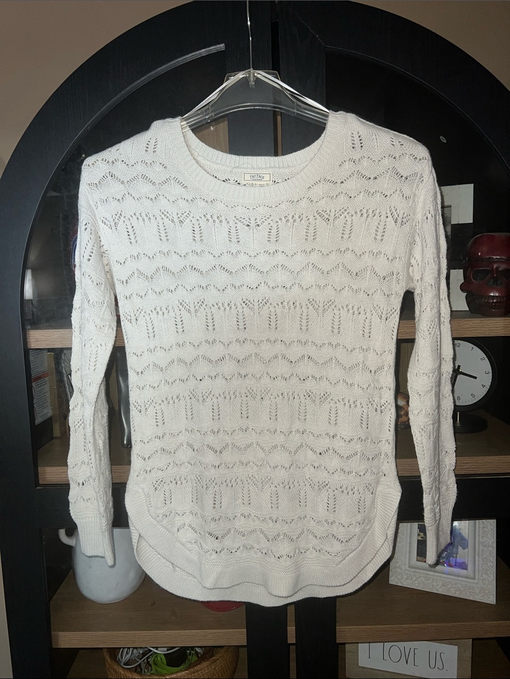 Fat Face White Open-Knit Crewneck Sweater EUC 4